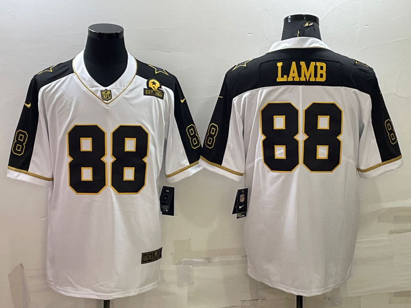 Men's Dallas Cowboys #88 CeeDee Lamb White Gold Edition With 1960 Patch Limited Stitched Football Jersey Men's Dallas Cowboys #88 CeeDee Lamb White Gold Edition With 1960 Patch Limited Stitched Football Jersey